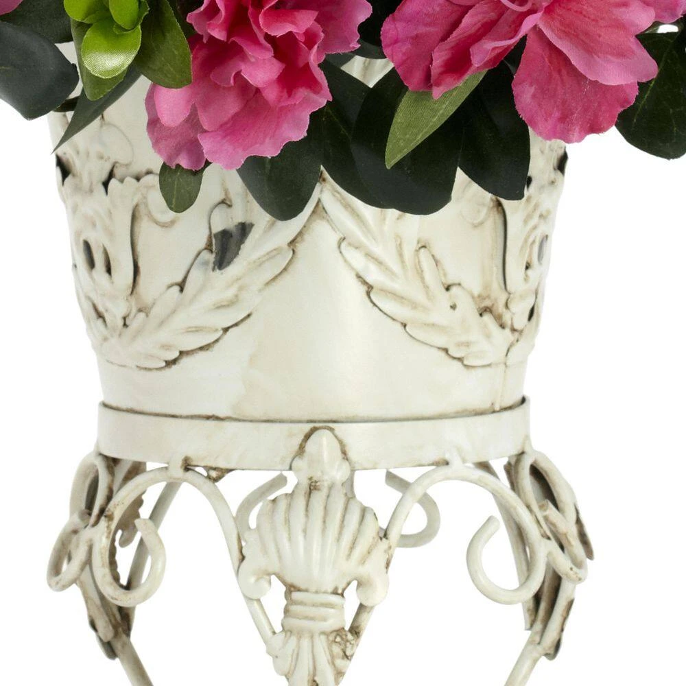 19 In. Artificial H Pink Azalea With Metal Planter Silk Plant 5 19 In. Artificial H Pink Azalea With Metal Planter Silk Plant - Image 3
