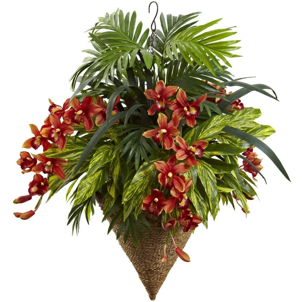 40 In. Artificial Mixed Tropical And Cymbidium Hanging Basket 3 40 In. Artificial Mixed Tropical And Cymbidium Hanging Basket