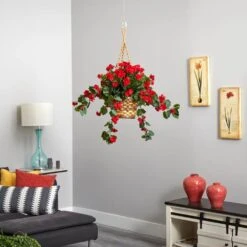 Artificial Geranium Hanging Basket -Artificial nearly natural artificial flowers 6857 rd 1f 1000