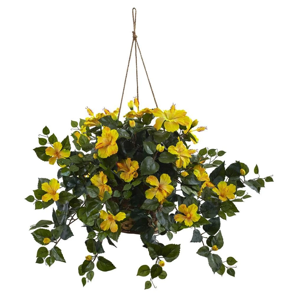 22 In. Artificial Hibiscus Hanging Basket 3 22 In. Artificial Hibiscus Hanging Basket