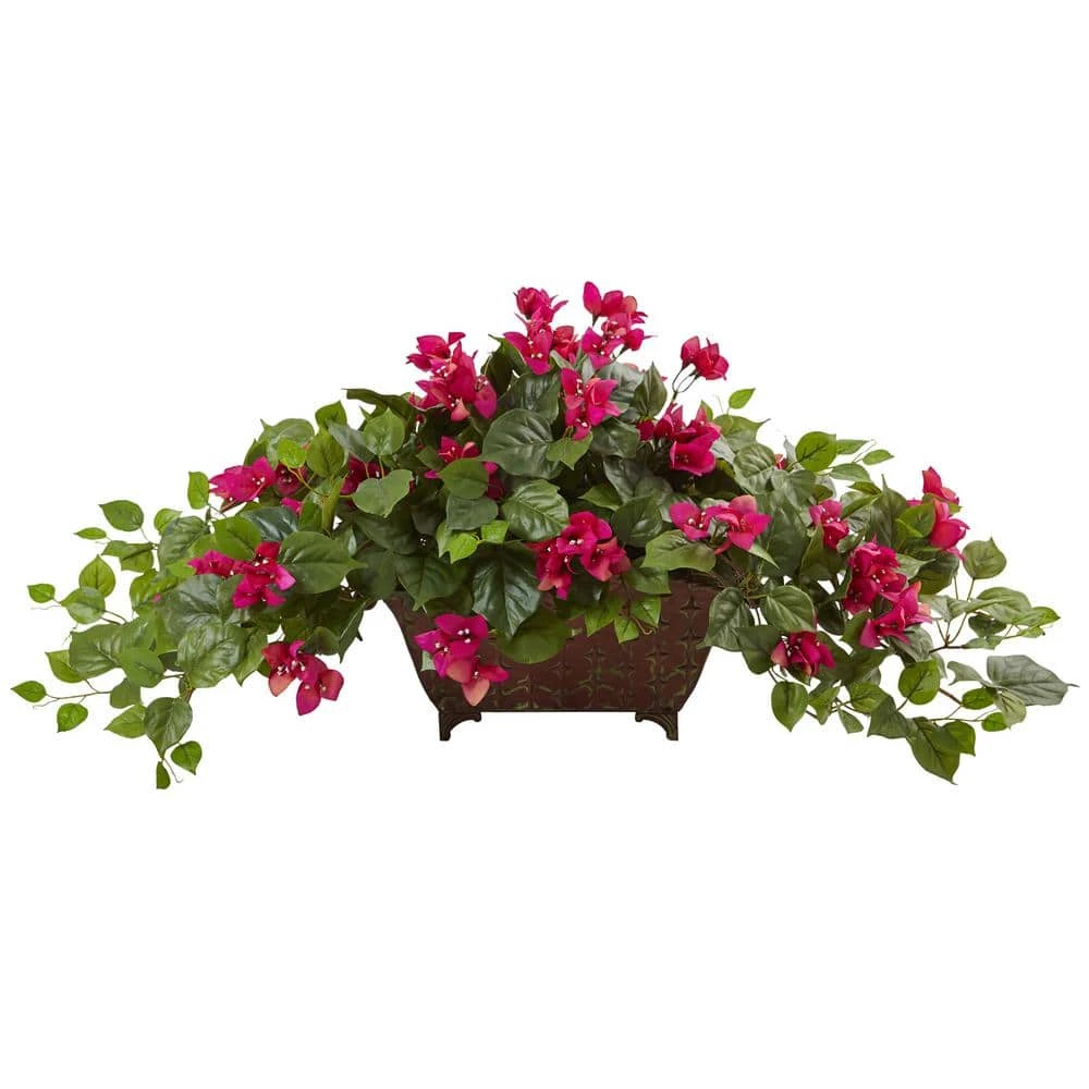 17 In. Artificial Bougainvillea In Metal Planter In Beauty 3 17 In. Artificial Bougainvillea In Metal Planter In Beauty