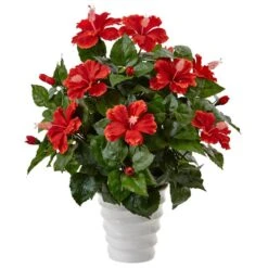 Indoor Hibiscus Artificial Flowering Plant In Swirl Planter 9 Indoor Hibiscus Artificial Flowering Plant In Swirl Planter -Artificial nearly natural artificial flowers 6976 31 1000