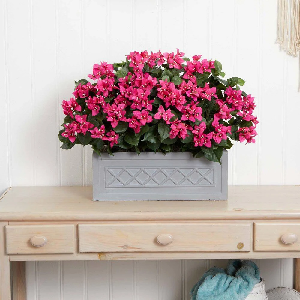 Indoor 30 In. Bougainvillea Artificial Plant In Stone Planter 5 Indoor 30 In. Bougainvillea Artificial Plant In Stone Planter - Image 3