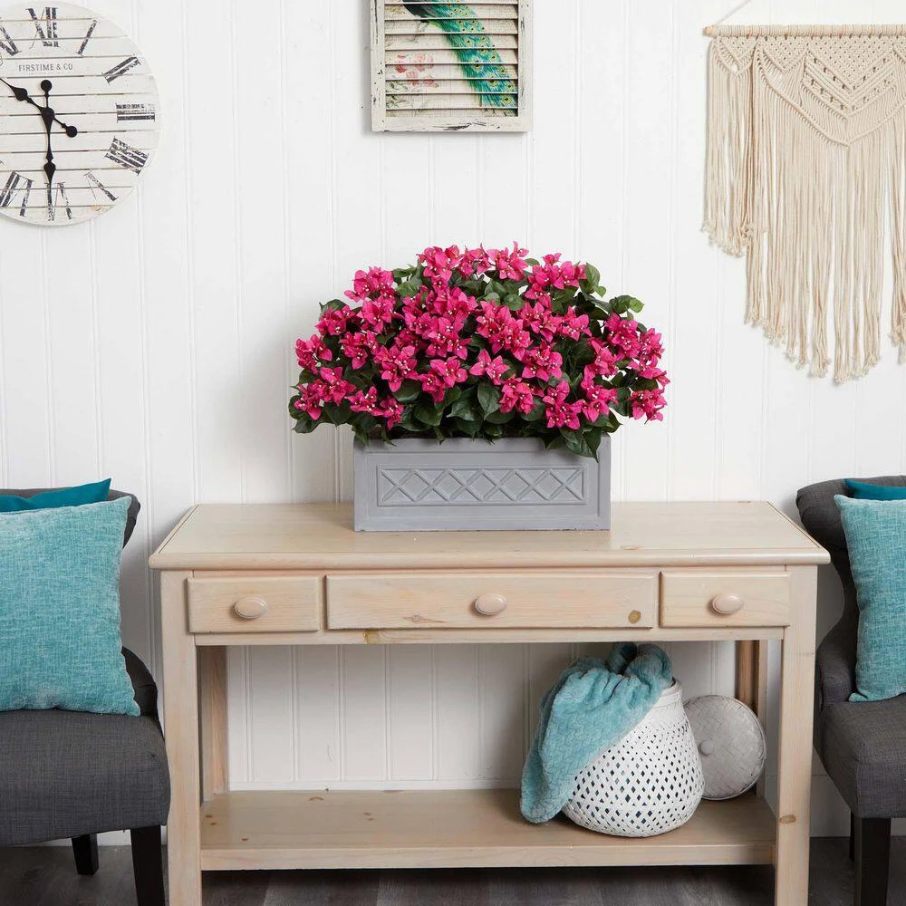 Indoor 30 In. Bougainvillea Artificial Plant In Stone Planter 4 Indoor 30 In. Bougainvillea Artificial Plant In Stone Planter - Image 2
