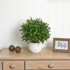 Indoor/Outdoor Artificial Boxwood Artficial Plant In White Vase -Artificial nearly natural artificial shrubs 6310 1f 1000