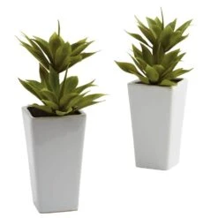 Artificial Double Mini Agave With Planter (Set Of 2)