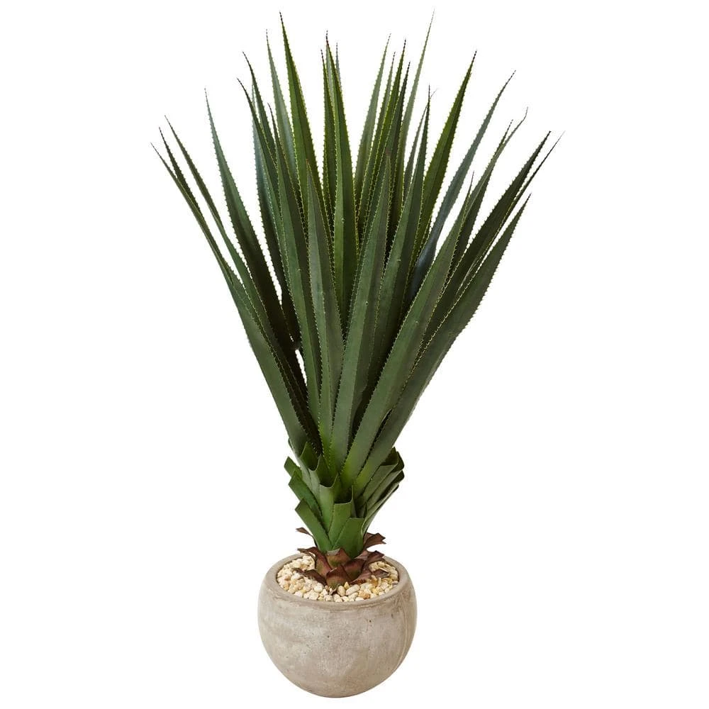 Indoor/Outdoor Spiked Agave Artificial Plant In Sand Colored Bowl 3 Indoor/Outdoor Spiked Agave Artificial Plant In Sand Colored Bowl