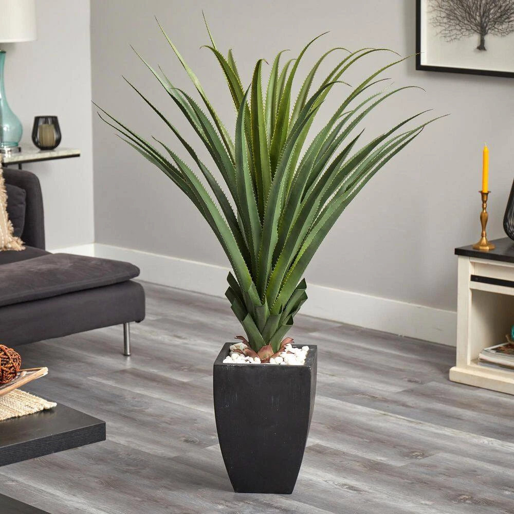 Indoor/Outdoor Spiked Agave Artificial Plant In Black Planter 6 Indoor/Outdoor Spiked Agave Artificial Plant In Black Planter - Image 4