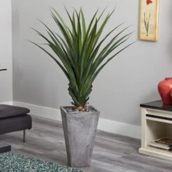 Indoor/Outdoor 5 Ft. H Spiked Artificial Agave In Cement Planter -Artificial nearly natural artificial succulents 6967 31 1000