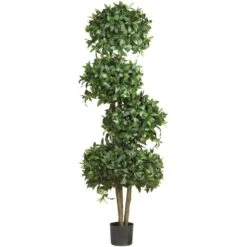 69 In. Artificial H Green Sweet Bay Topiary With 4 Balls Silk Tree