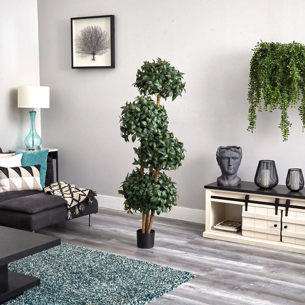 69 In. Artificial H Green Sweet Bay Topiary With 4 Balls Silk Tree 4 69 In. Artificial H Green Sweet Bay Topiary With 4 Balls Silk Tree - Image 2
