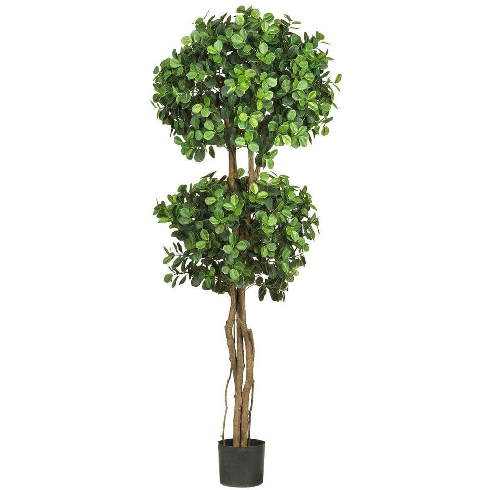 5.5 Ft. Artificial Green Eucalyptus Double Ball Topiary Silk Tree 3 5.5 Ft. Artificial Green Eucalyptus Double Ball Topiary Silk Tree