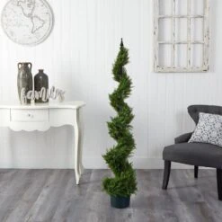 5 Ft. Artificial Green Cypress Spiral Tree 11 5 Ft. Artificial Green Cypress Spiral Tree -Artificial nearly natural artificial topiaries 5325 31 1000