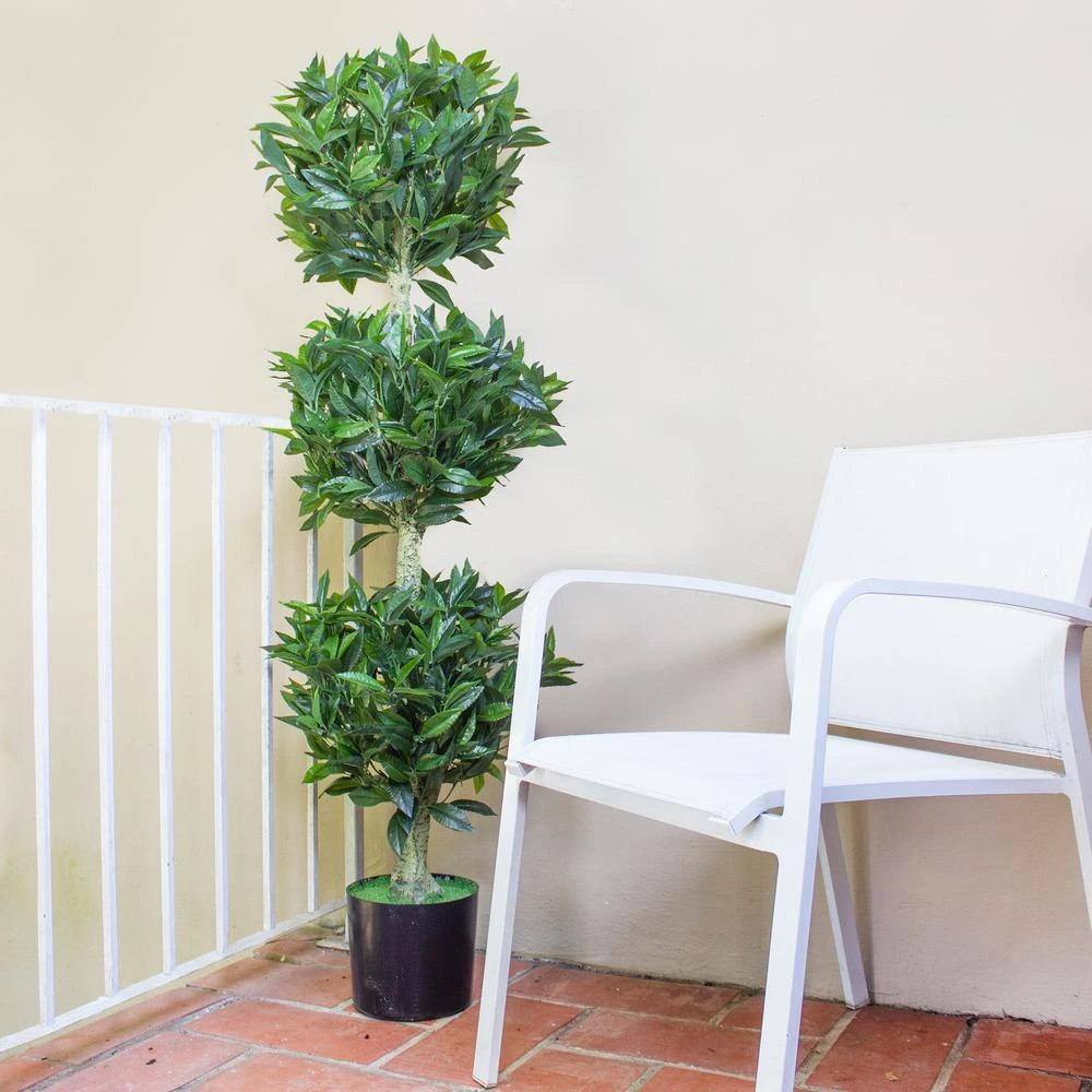 5 Ft. Artificial UV Resistant Indoor/Outdoor Triple Bay Leaf Topiary 6 5 Ft. Artificial UV Resistant Indoor/Outdoor Triple Bay Leaf Topiary - Image 5