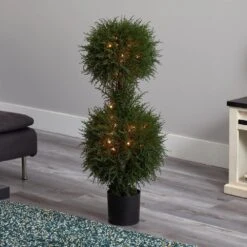 40 In. Artificial Cedar Double Ball Topiary With Lights 15 40 In. Artificial Cedar Double Ball Topiary With Lights -Artificial nearly natural artificial topiaries 5916 31 1000