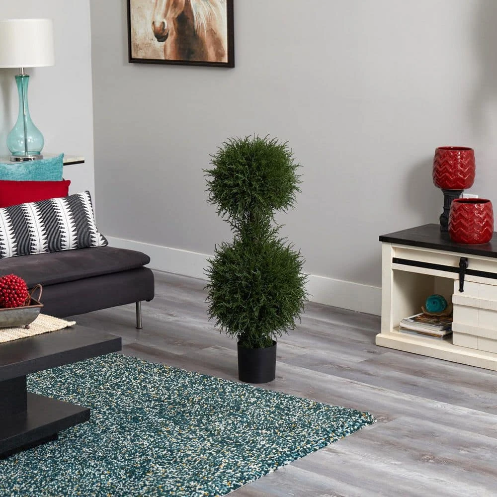 40 In. Artificial Cedar Double Ball Topiary With Lights 7 40 In. Artificial Cedar Double Ball Topiary With Lights - Image 5