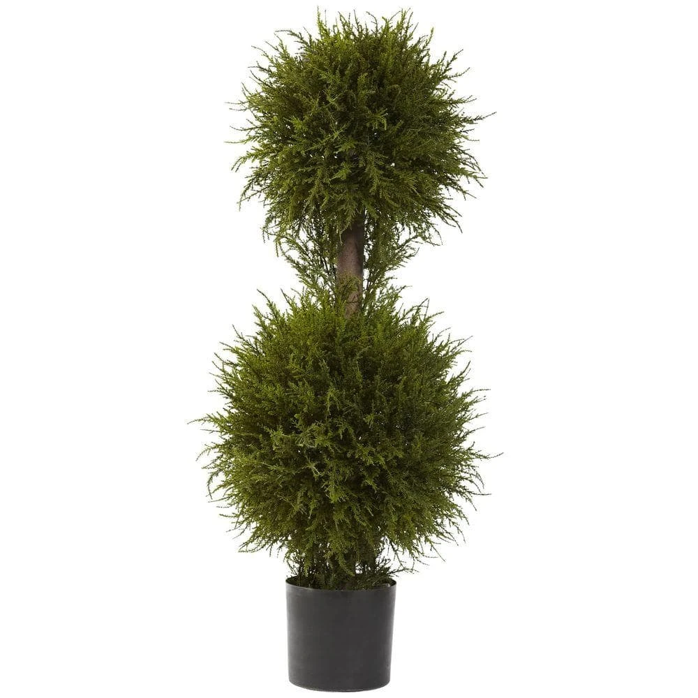 40 In. Artificial Cedar Double Ball Topiary With Lights 5 40 In. Artificial Cedar Double Ball Topiary With Lights - Image 3
