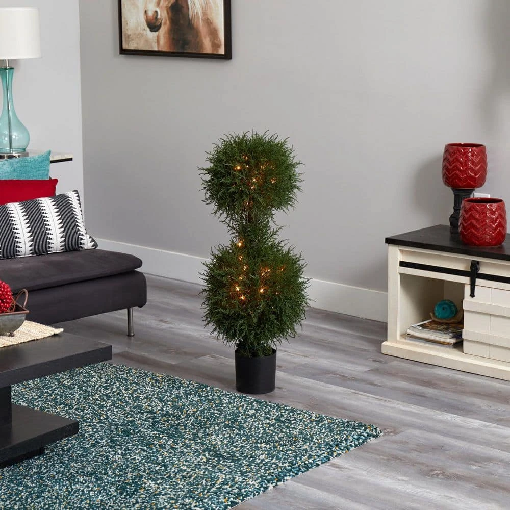 40 In. Artificial Cedar Double Ball Topiary With Lights 8 40 In. Artificial Cedar Double Ball Topiary With Lights - Image 6