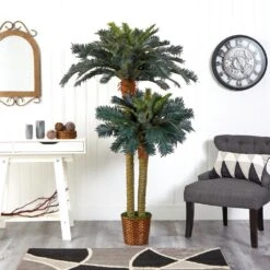 6 Ft. Artificial And 4 Ft. Artificial Sago Palm Double Potted Silk Tree 13 6 Ft. Artificial And 4 Ft. Artificial Sago Palm Double Potted Silk Tree -Artificial nearly natural artificial trees 5033 31 1000