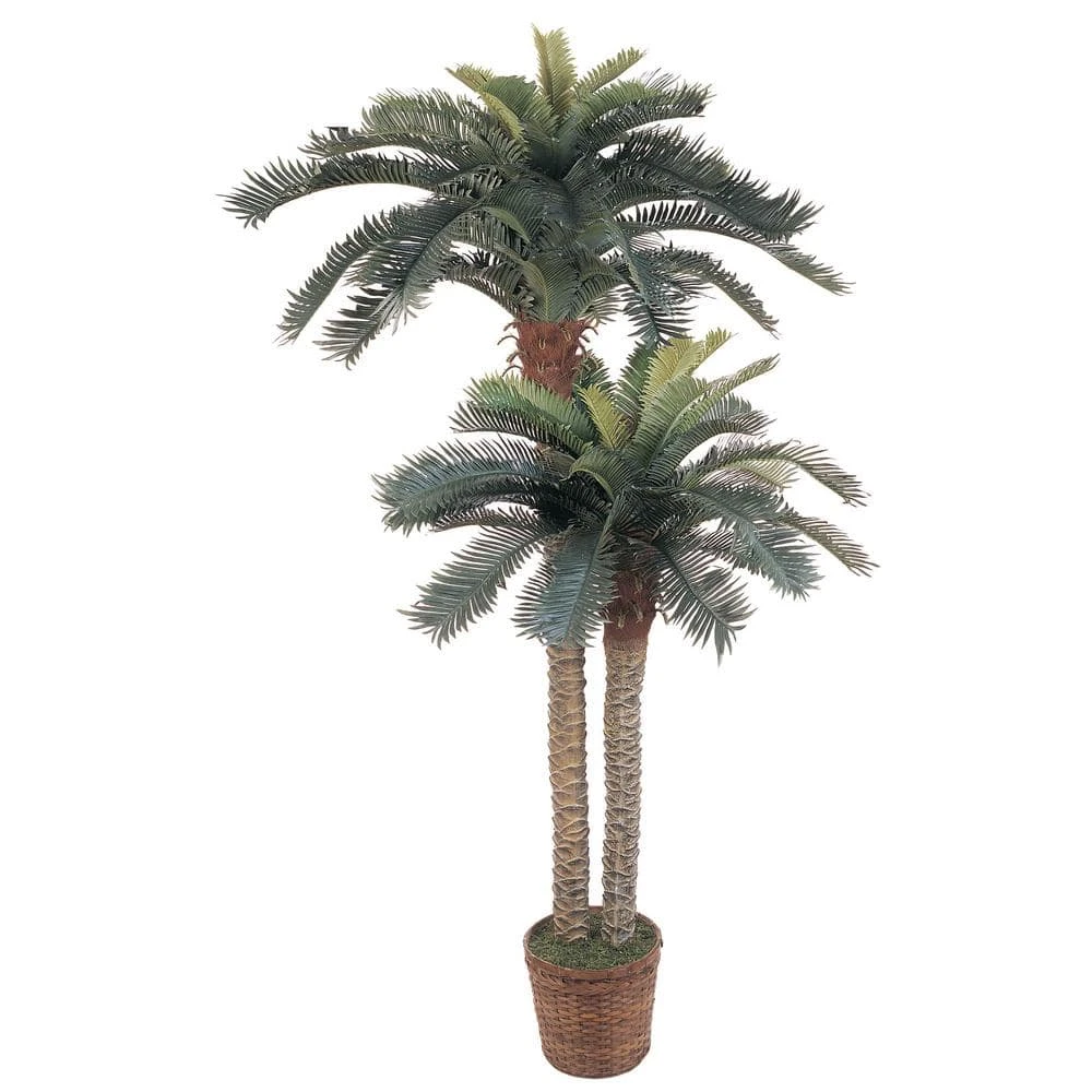 6 Ft. Artificial And 4 Ft. Artificial Sago Palm Double Potted Silk Tree 3 6 Ft. Artificial And 4 Ft. Artificial Sago Palm Double Potted Silk Tree