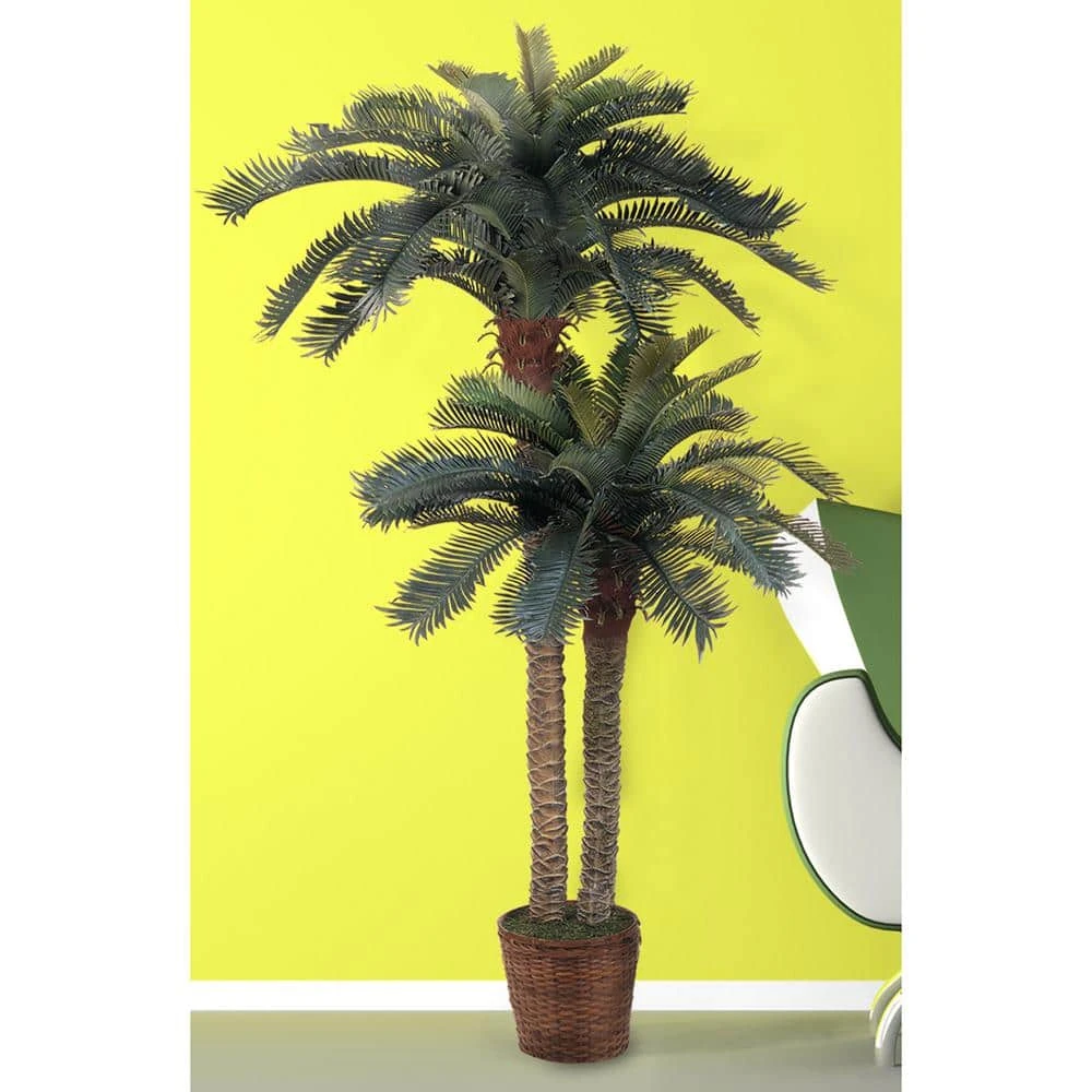 6 Ft. Artificial And 4 Ft. Artificial Sago Palm Double Potted Silk Tree 4 6 Ft. Artificial And 4 Ft. Artificial Sago Palm Double Potted Silk Tree - Image 2