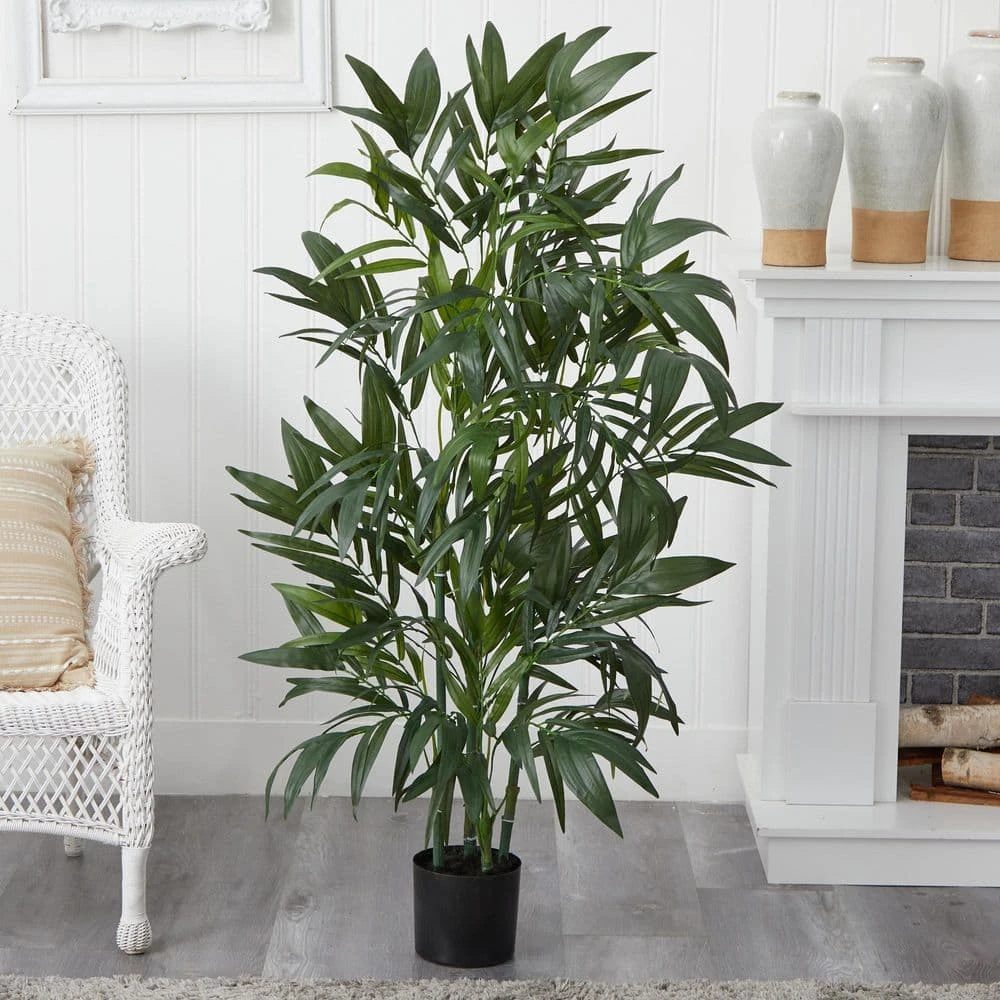 4 Ft. Artificial Green Bamboo Palm Silk Tree 5 4 Ft. Artificial Green Bamboo Palm Silk Tree - Image 3