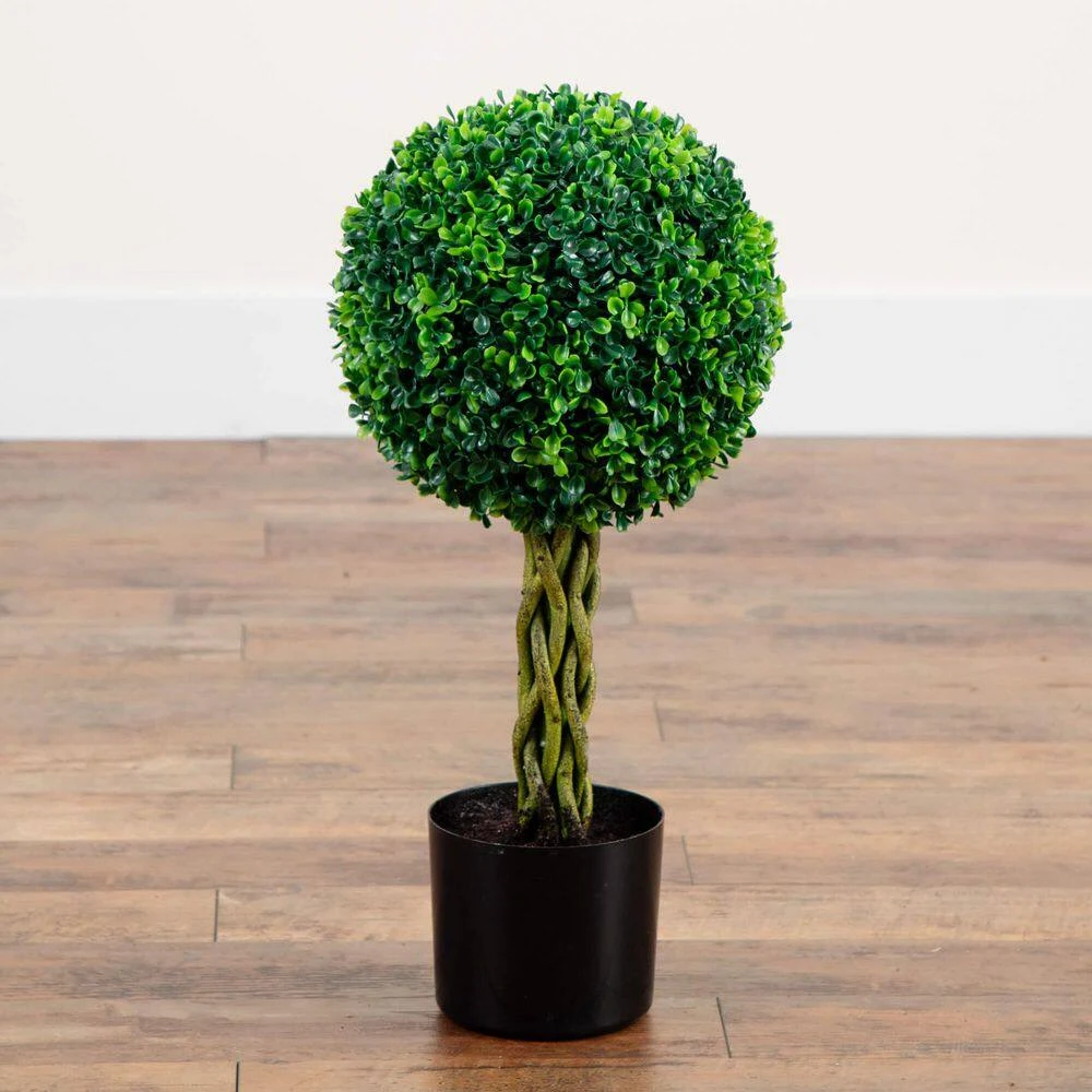 2 Ft. UV Resistant Indoor/Outdoor Boxwood Ball With Woven Trunk Artificial Tree 6 2 Ft. UV Resistant Indoor/Outdoor Boxwood Ball With Woven Trunk Artificial Tree - Image 4