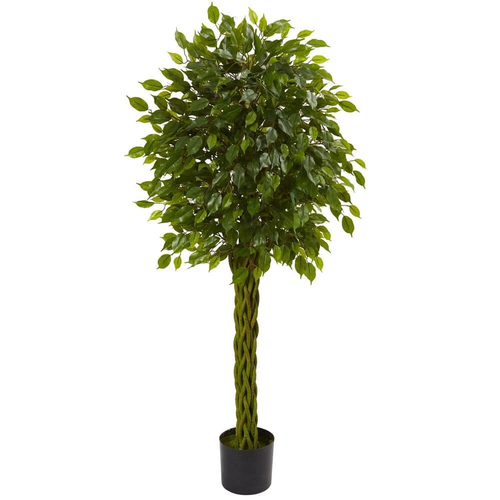 5 Ft. UV Resistant Indoor/Outdoor Ficus Artificial Tree With Woven Trunk 3 5 Ft. UV Resistant Indoor/Outdoor Ficus Artificial Tree With Woven Trunk