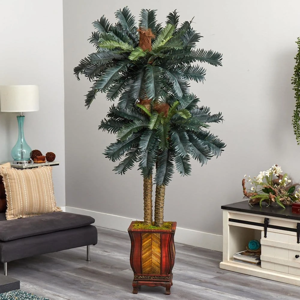 Indoor 6 Ft. Double Sago Palm Artificial Tree In Designer Planter 5 Indoor 6 Ft. Double Sago Palm Artificial Tree In Designer Planter - Image 3