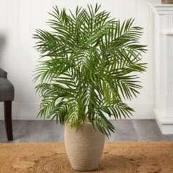 Indoor 4 Ft. Areca Palm Artificial Tree In Sand Colored Planter -Artificial nearly natural artificial trees 5630 31 1000