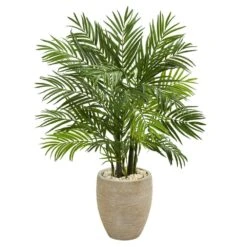Indoor 4 Ft. Areca Palm Artificial Tree In Sand Colored Planter
