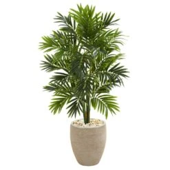 Indoor 4 Ft. Areca Artificial Palm Tree In Sand Colored Planter