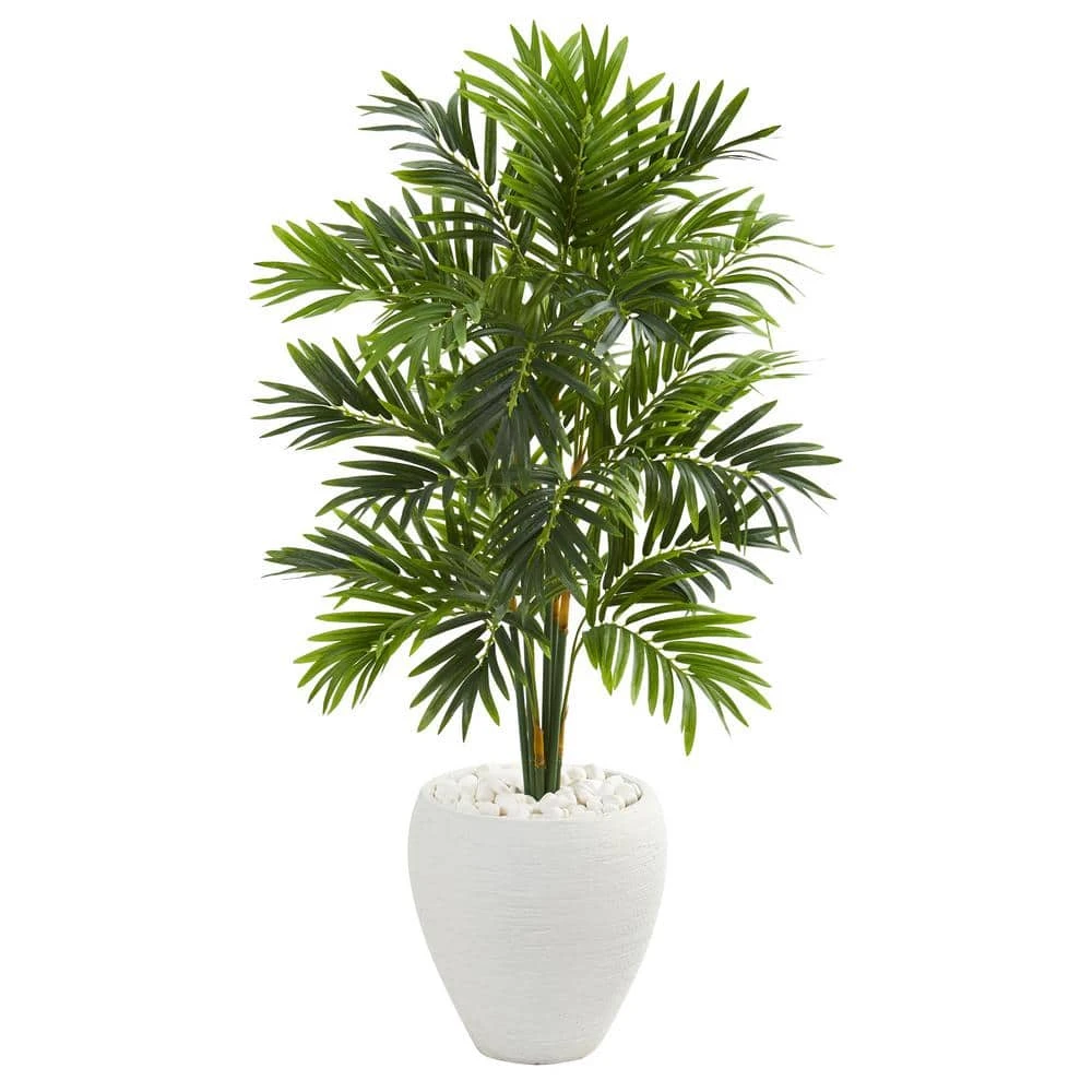 Indoor 4 Ft. Areca Artificial Palm Tree In White Planter 3 Indoor 4 Ft. Areca Artificial Palm Tree In White Planter