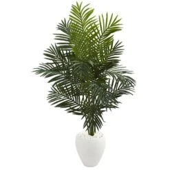 Indoor 5.5 Ft. Paradise Artificial Palm Tree In White Planter