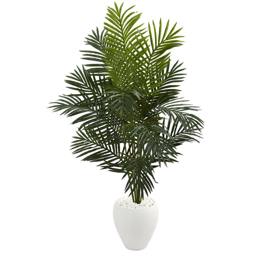 Indoor 5.5 Ft. Paradise Artificial Palm Tree In White Planter 3 Indoor 5.5 Ft. Paradise Artificial Palm Tree In White Planter