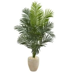 Indoor 5.5 Ft. Paradise Artificial Palm Tree In Sand Colored Planter