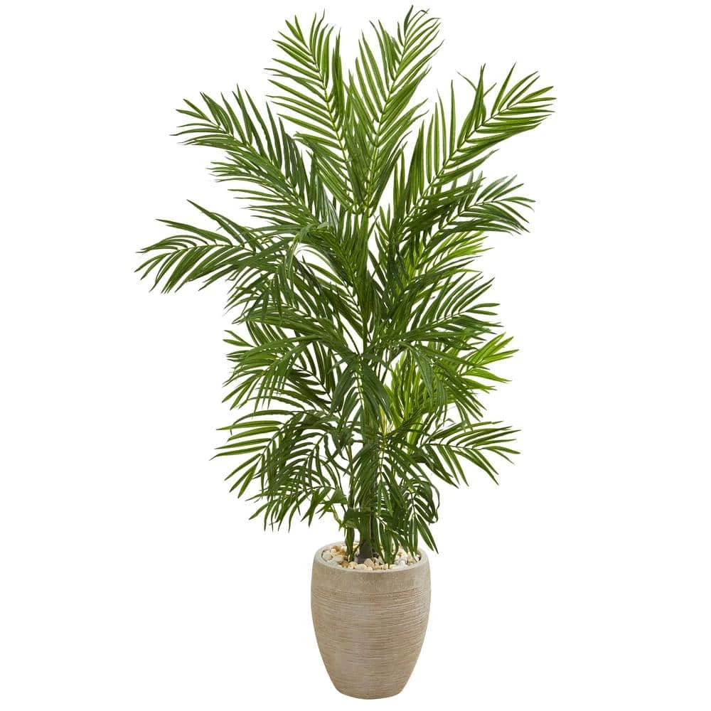 Indoor 5 Ft. Areca Palm Artificial Tree In Sand Colored Planter 3 Indoor 5 Ft. Areca Palm Artificial Tree In Sand Colored Planter