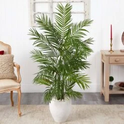 Indoor 5 Ft. Areca Palm Artificial Tree In White Planter 7 Indoor 5 Ft. Areca Palm Artificial Tree In White Planter -Artificial nearly natural artificial trees 5645 31 1000