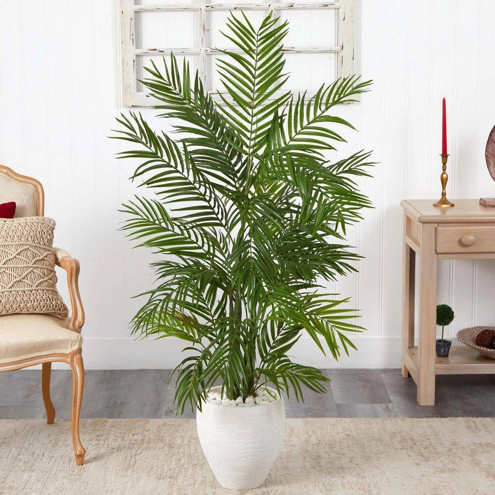 Indoor 5 Ft. Areca Palm Artificial Tree In White Planter 5 Indoor 5 Ft. Areca Palm Artificial Tree In White Planter - Image 3