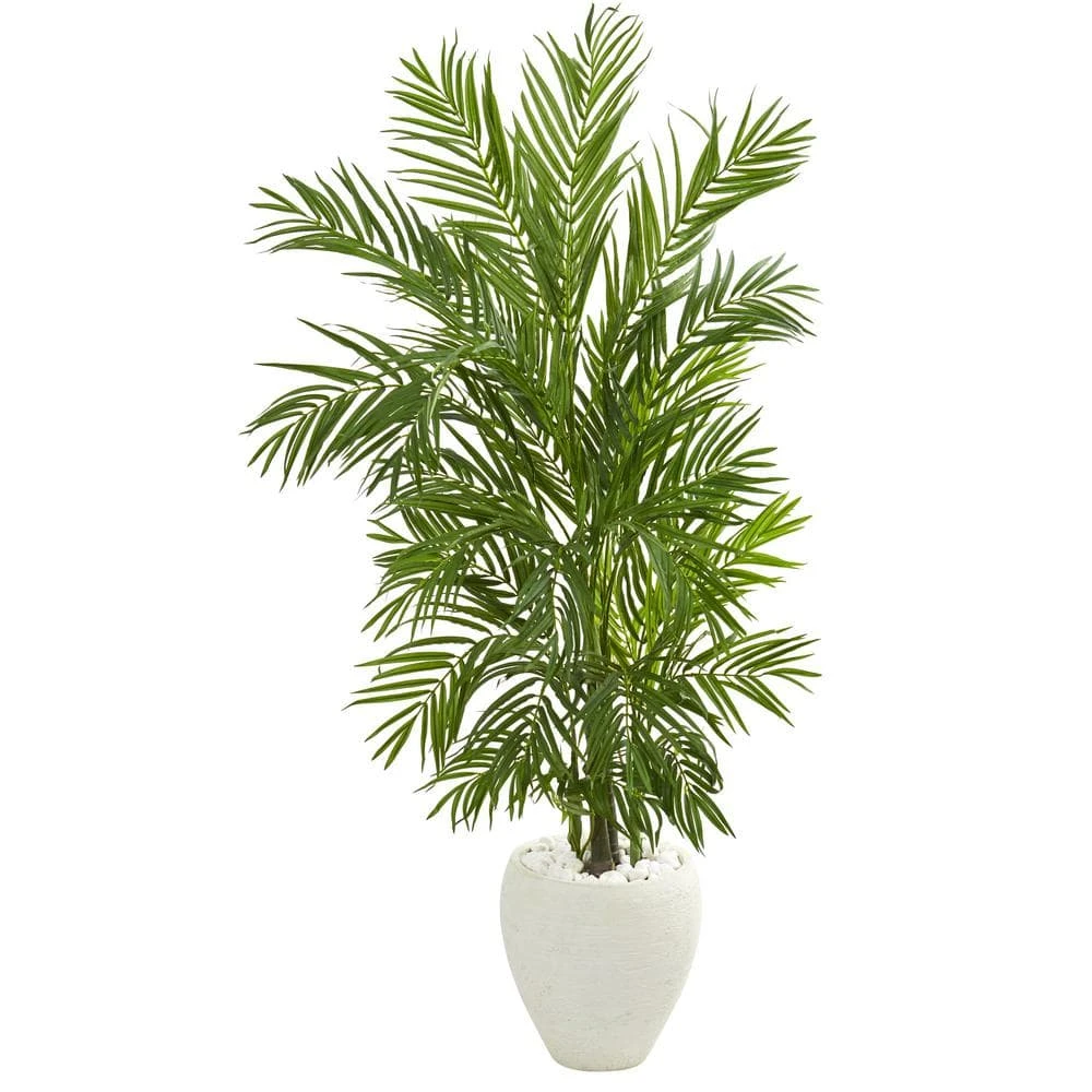 Indoor 5 Ft. Areca Palm Artificial Tree In White Planter 3 Indoor 5 Ft. Areca Palm Artificial Tree In White Planter