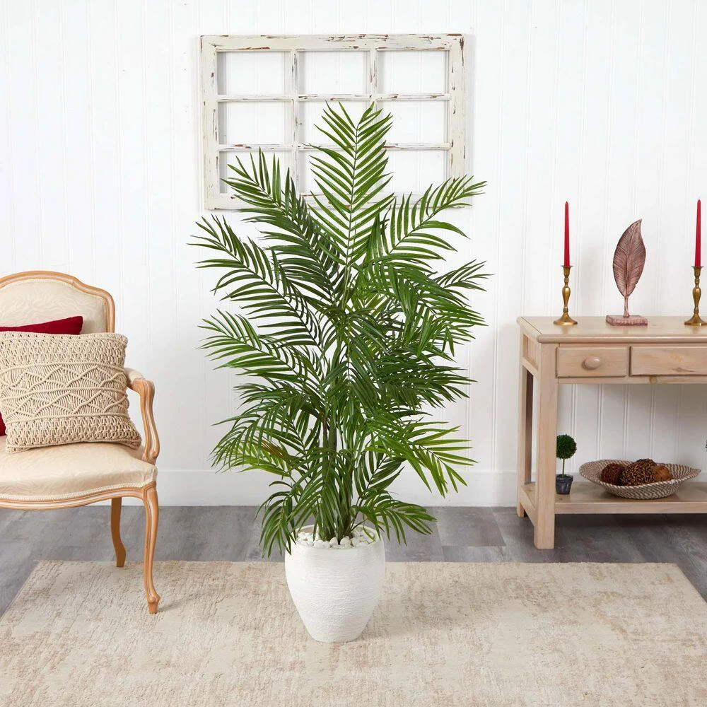 Indoor 5 Ft. Areca Palm Artificial Tree In White Planter 4 Indoor 5 Ft. Areca Palm Artificial Tree In White Planter - Image 2