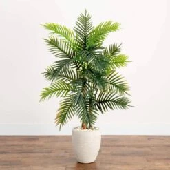 Indoor 5 Ft. Areca Palm Artificial Tree In Sand Colored Planter Real Touch 9 Indoor 5 Ft. Areca Palm Artificial Tree In Sand Colored Planter Real Touch -Artificial nearly natural artificial trees 5650 31 1000