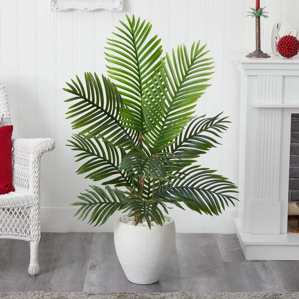 Indoor 4.5 Ft. Paradise Palm Artificial Tree In White Planter 5 Indoor 4.5 Ft. Paradise Palm Artificial Tree In White Planter - Image 3