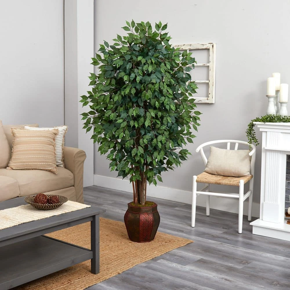 Indoor 6 Ft. Ficus Artificial Tree In Decorative Planter 4 Indoor 6 Ft. Ficus Artificial Tree In Decorative Planter - Image 2