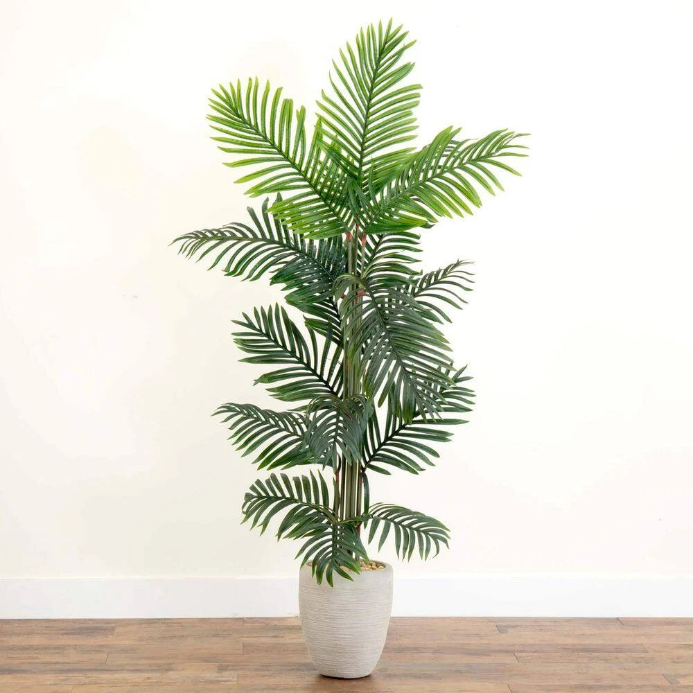 Indoor 5 Ft. Paradise Palm Artificial Tree In Sand Colored Planter 6 Indoor 5 Ft. Paradise Palm Artificial Tree In Sand Colored Planter - Image 4