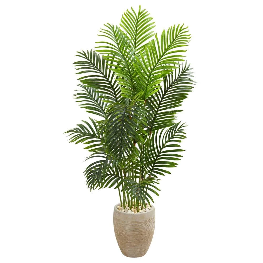 Indoor 5 Ft. Paradise Palm Artificial Tree In Sand Colored Planter 3 Indoor 5 Ft. Paradise Palm Artificial Tree In Sand Colored Planter
