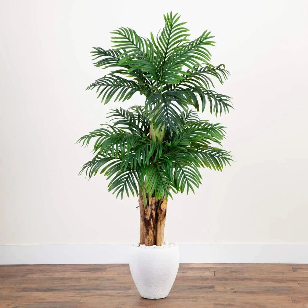 Indoor 5.5 Ft. Triple Areca Palm Artificial Tree In White Planter 8 Indoor 5.5 Ft. Triple Areca Palm Artificial Tree In White Planter - Image 6