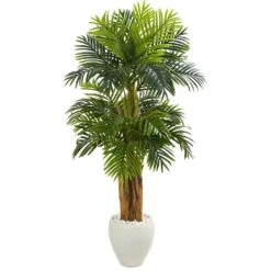 Indoor 5.5 Ft. Triple Areca Palm Artificial Tree In White Planter
