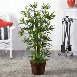 Indoor 4 Ft. Bamboo Artificial Tree In Coiled Rope Planter -Artificial nearly natural artificial trees 5808 31 1000