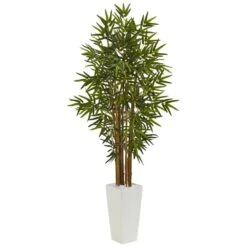 Indoor Bamboo Artificial Tree In White Tower Planter